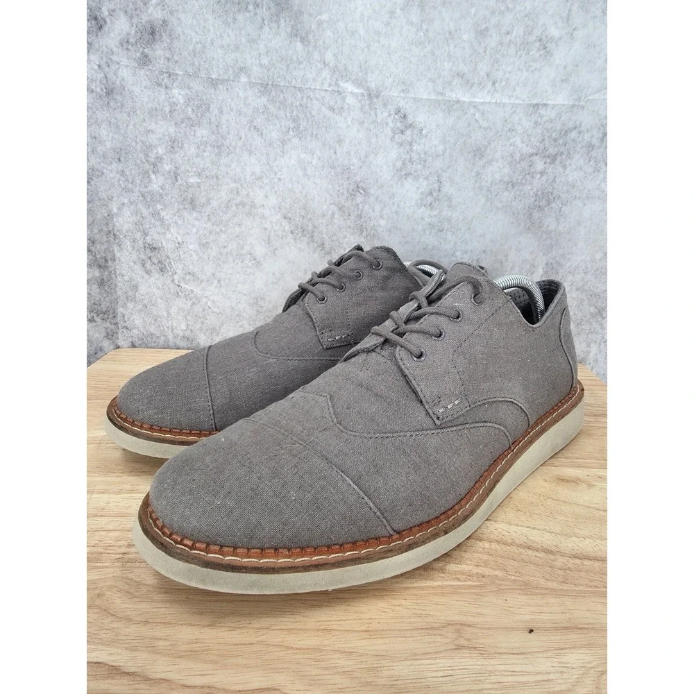 TOMS Brogue Shoes Men's 12 Gray Canvas Casual Wingtip Oxford Sneakers
